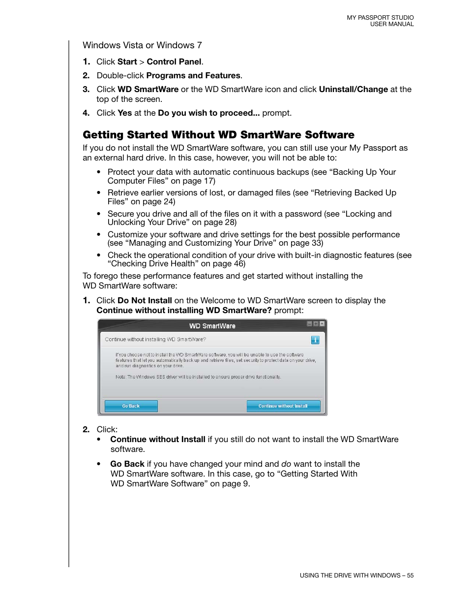 Windows vista or windows 7, Getting started without wd smartware software, Getting | Western Digital My Passport Studio User Manual User Manual | Page 60 / 76