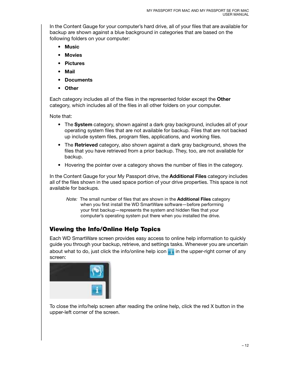 Viewing the info/online help topics | Western Digital My Passport SE for Mac User Manual User Manual | Page 17 / 76