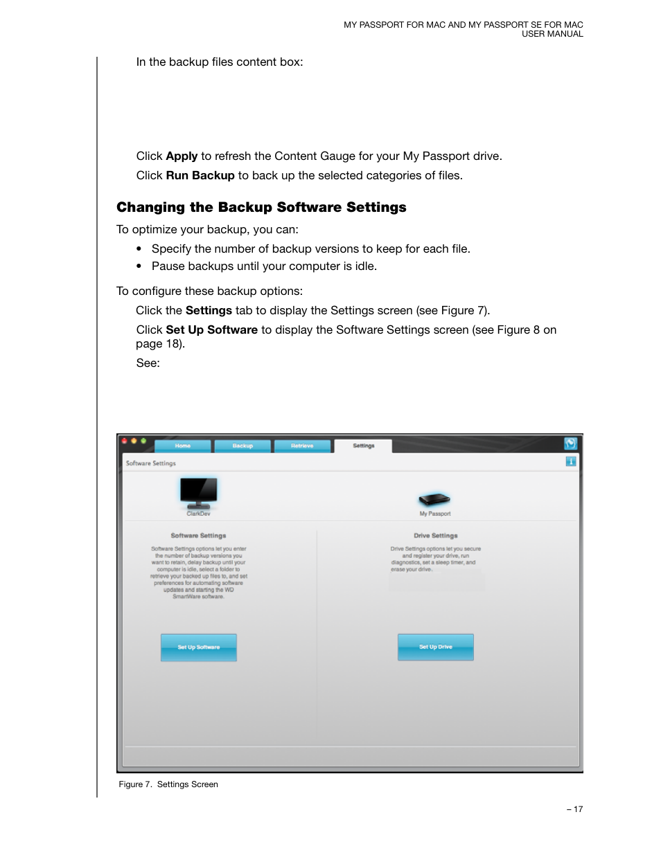 Changing the backup software settings | Western Digital My Passport SE for Mac User Manual User Manual | Page 22 / 76