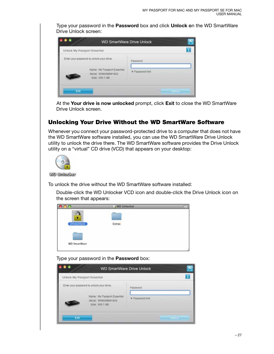 Unlocking your drive without the w | Western Digital My Passport SE for Mac User Manual User Manual | Page 32 / 76