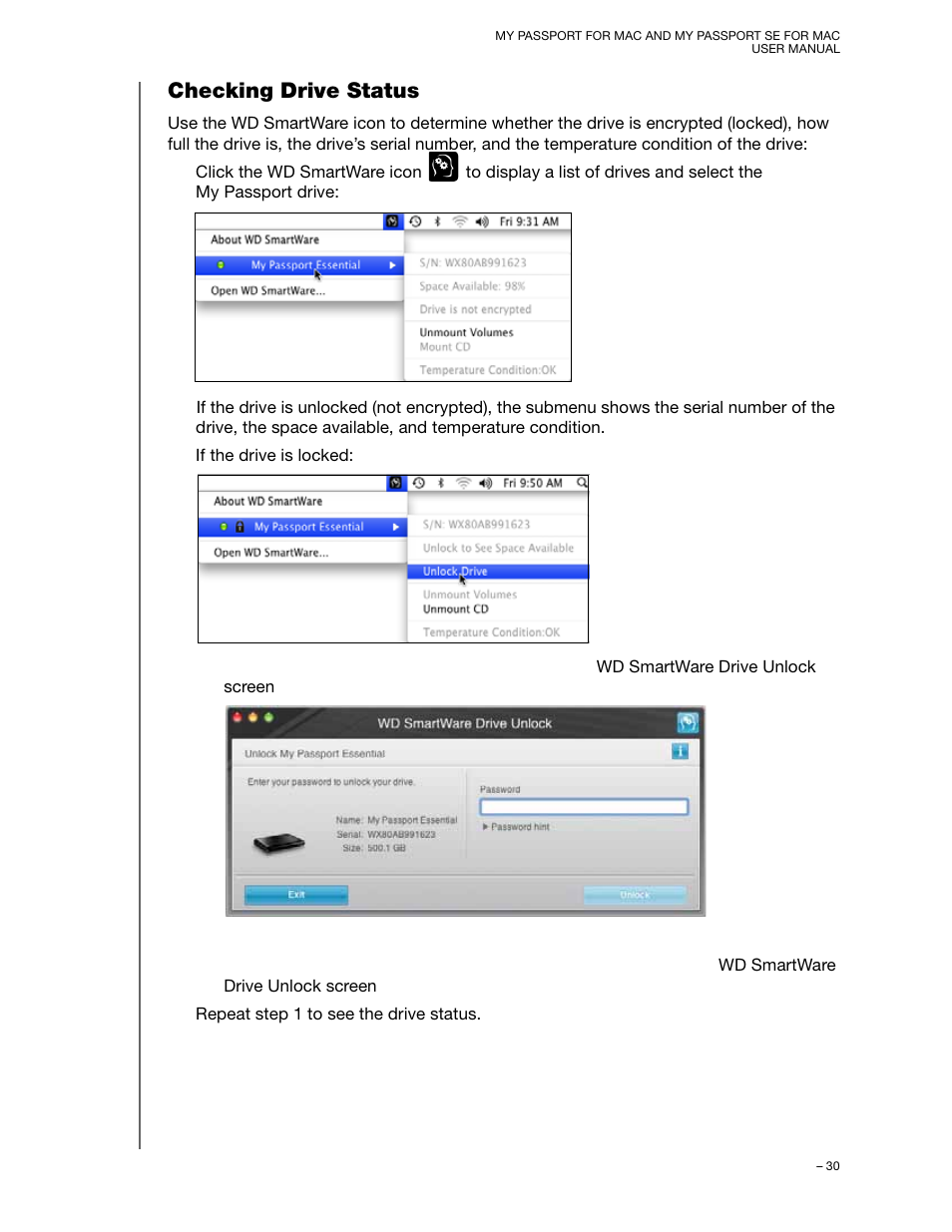 Checking drive status | Western Digital My Passport SE for Mac User Manual User Manual | Page 35 / 76