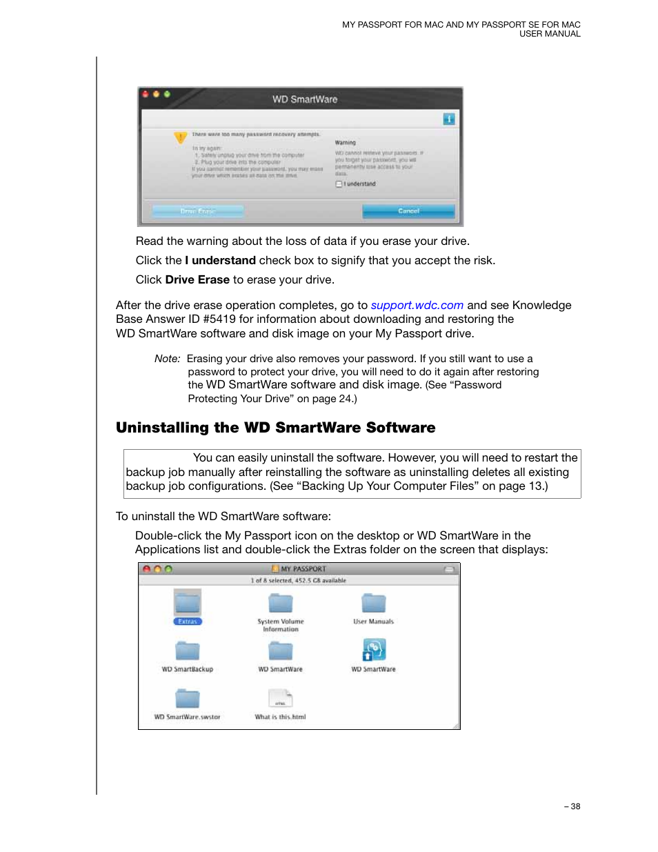 Uninstalling the wd smartware software | Western Digital My Passport SE for Mac User Manual User Manual | Page 43 / 76