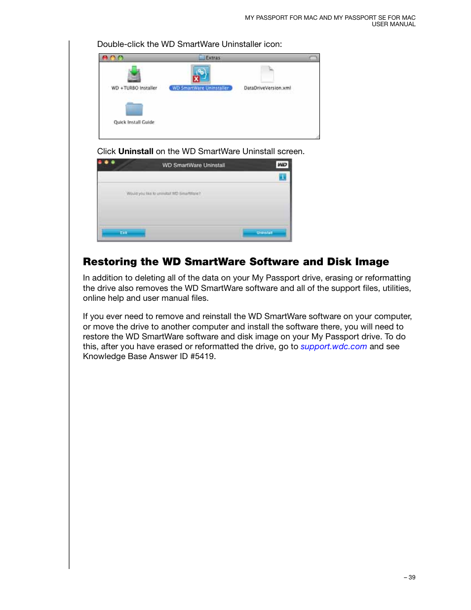 Restoring the wd smartware software and disk image | Western Digital My Passport SE for Mac User Manual User Manual | Page 44 / 76