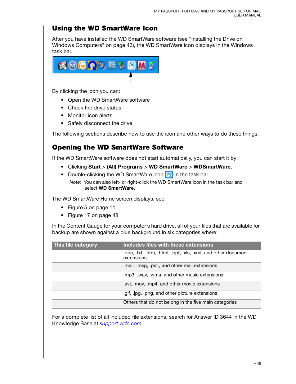 Using the wd smartware icon, Opening the wd smartware software | Western Digital My Passport SE for Mac User Manual User Manual | Page 54 / 76