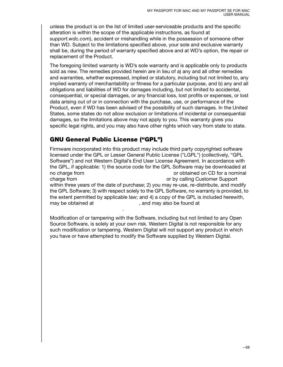 Gnu general public license (“gpl”) | Western Digital My Passport SE for Mac User Manual User Manual | Page 73 / 76