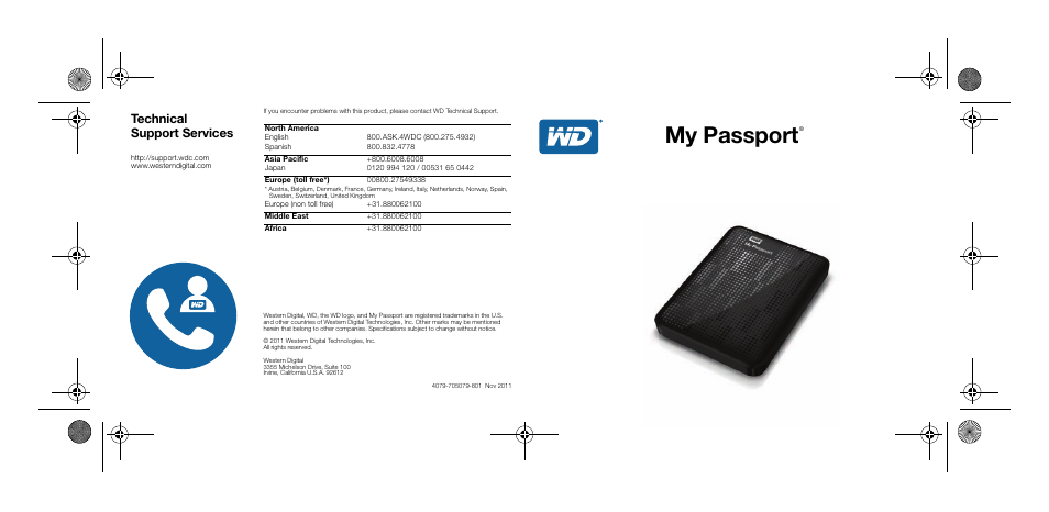 My passport, Technical support services, Print specifications | Paper specs, Folding instructions | Western Digital My Passport Quick Install Guide User Manual | Page 5 / 5