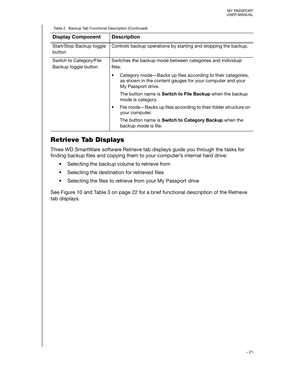 Retrieve tab displays | Western Digital My Passport User Manual User Manual | Page 26 / 77