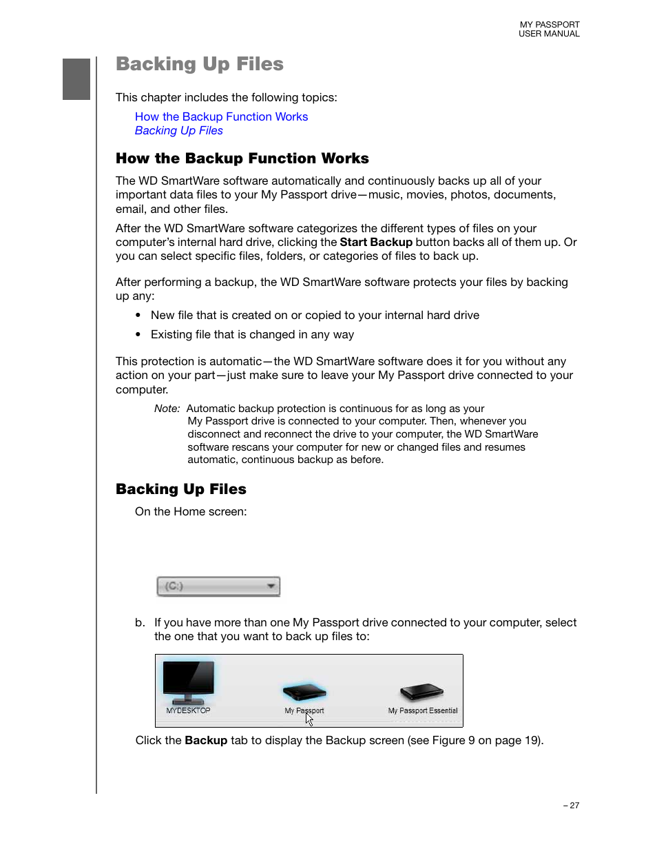 Backing up files, How the backup function works | Western Digital My Passport User Manual User Manual | Page 32 / 77