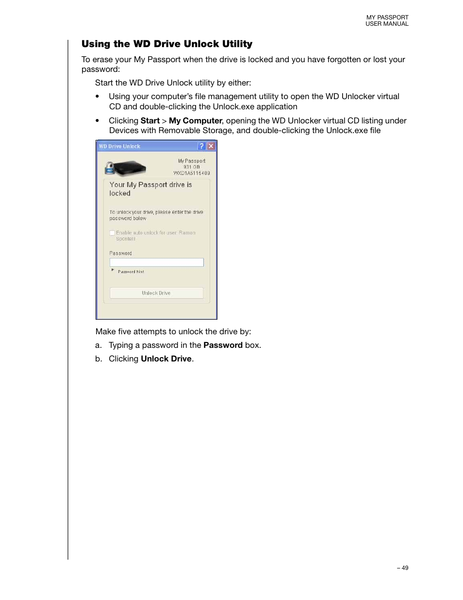 Using the wd drive unlock utility | Western Digital My Passport User Manual User Manual | Page 54 / 77