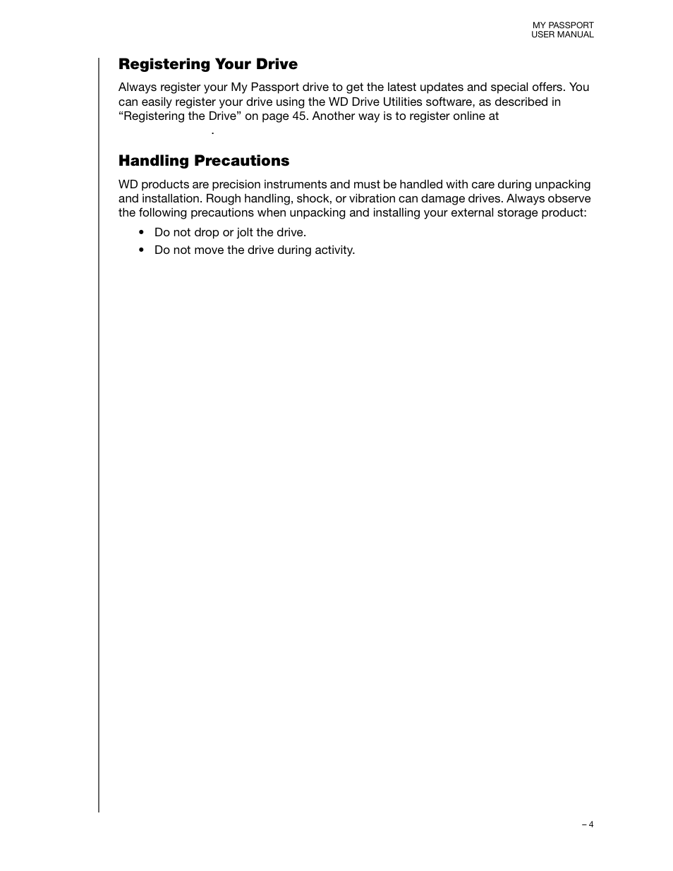Registering your drive, Handling precautions, Registering your drive handling precautions | Western Digital My Passport User Manual User Manual | Page 9 / 77