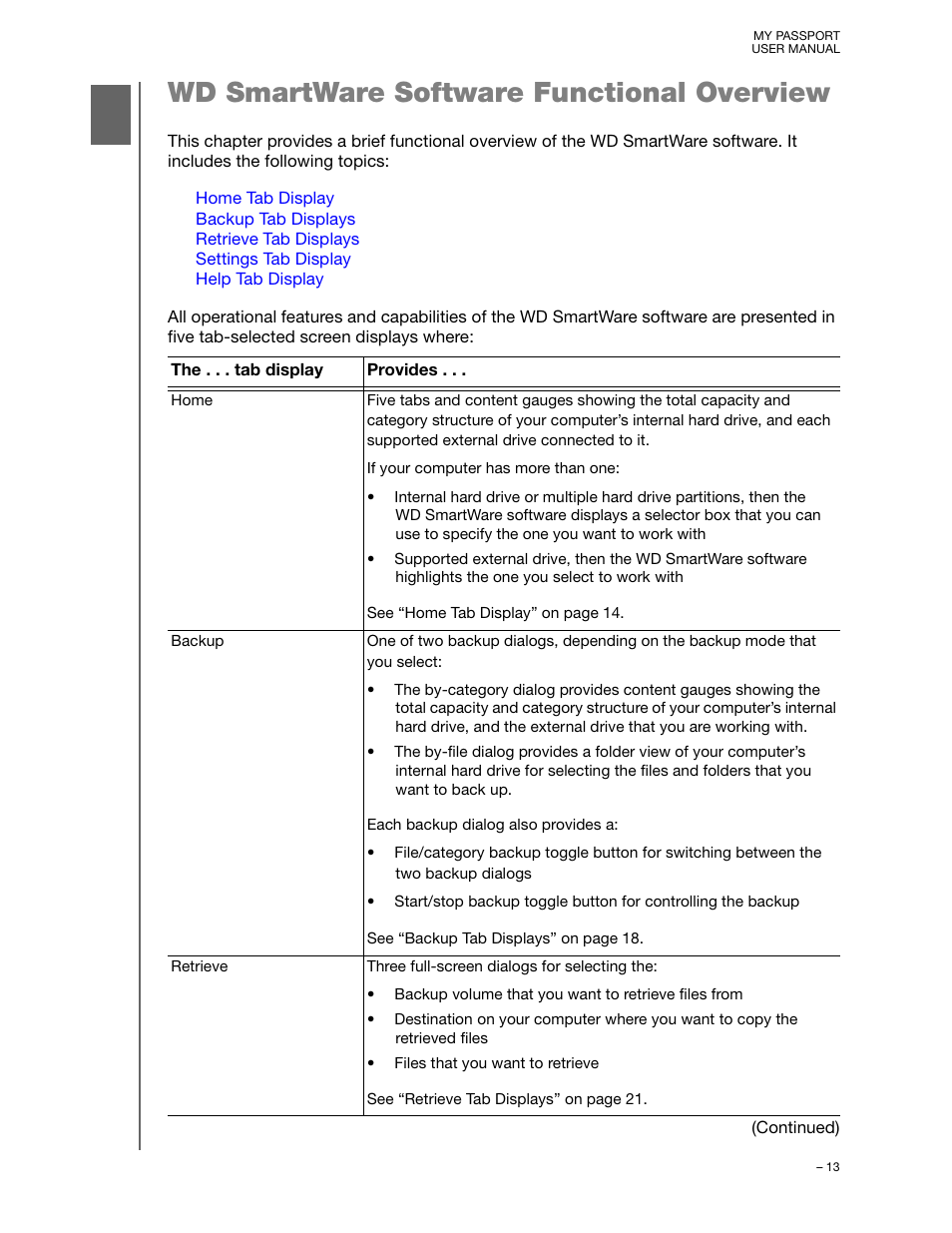 Wd smartware software functional overview | Western Digital My Passport (Unencrypted drives) User Manual User Manual | Page 17 / 66