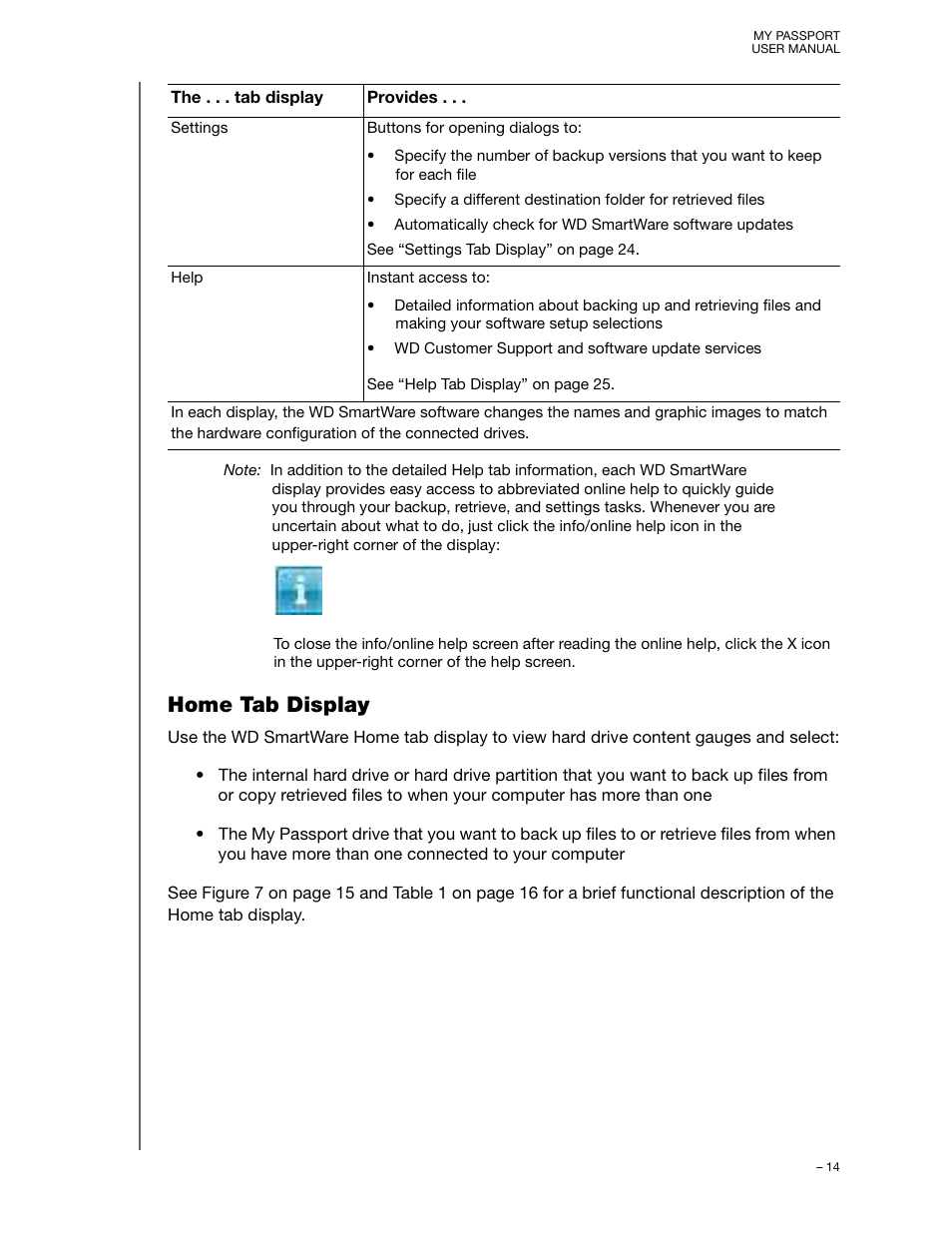 Home tab display | Western Digital My Passport (Unencrypted drives) User Manual User Manual | Page 18 / 66