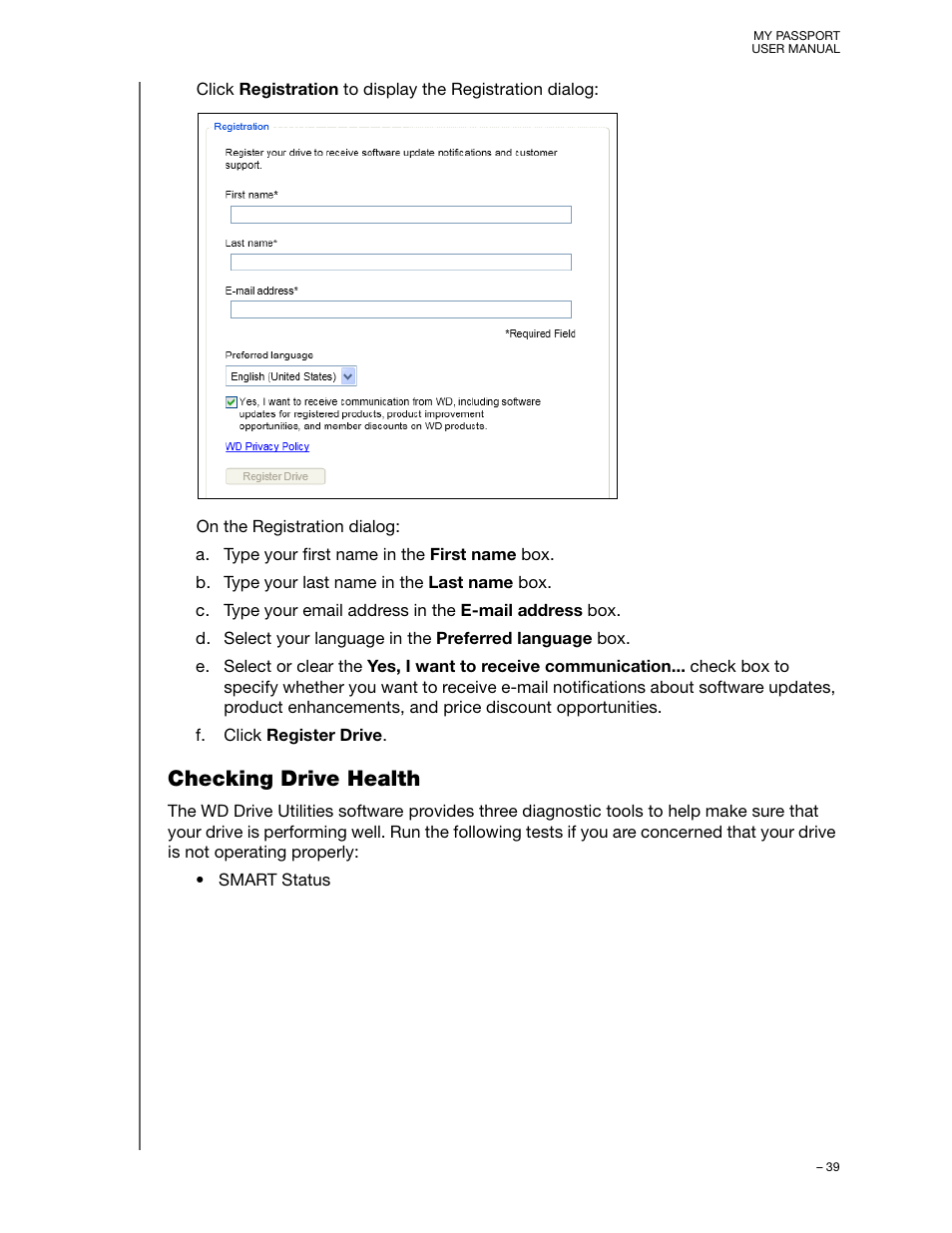 Checking drive health | Western Digital My Passport (Unencrypted drives) User Manual User Manual | Page 43 / 66