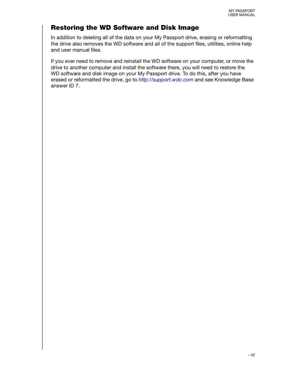 Restoring the wd software and disk image | Western Digital My Passport (Unencrypted drives) User Manual User Manual | Page 46 / 66