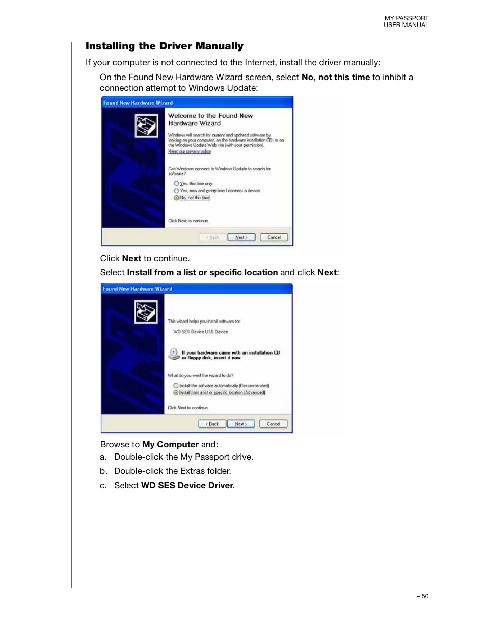 Installing the driver manually | Western Digital My Passport (Unencrypted drives) User Manual User Manual | Page 54 / 66