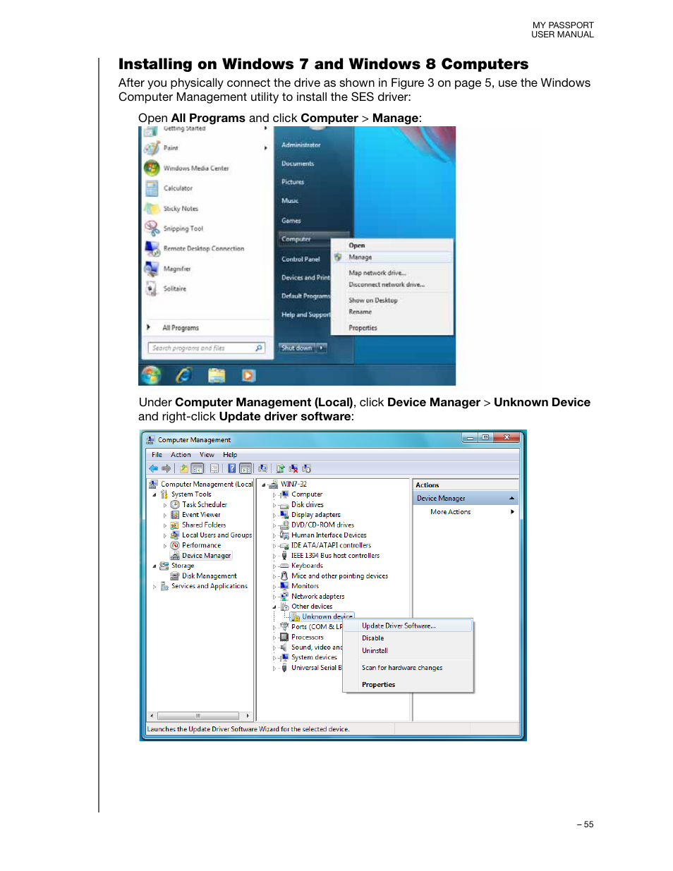 Installing on windows 7 and windows 8 computers | Western Digital My Passport (Unencrypted drives) User Manual User Manual | Page 59 / 66