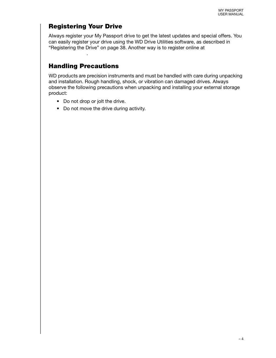 Registering your drive, Handling precautions, Registering your drive handling precautions | Western Digital My Passport (Unencrypted drives) User Manual User Manual | Page 8 / 66