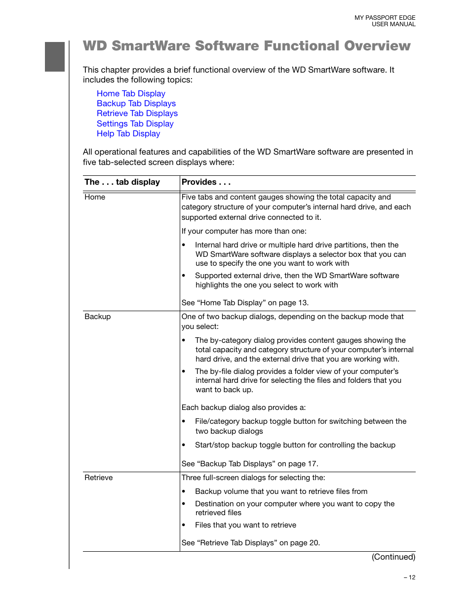 Wd smartware software functional overview | Western Digital My Passport Edge User Manual User Manual | Page 17 / 77