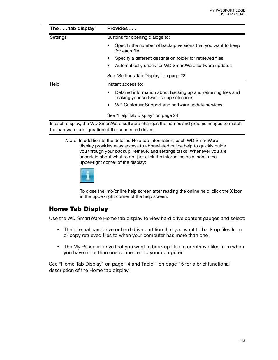 Home tab display | Western Digital My Passport Edge User Manual User Manual | Page 18 / 77