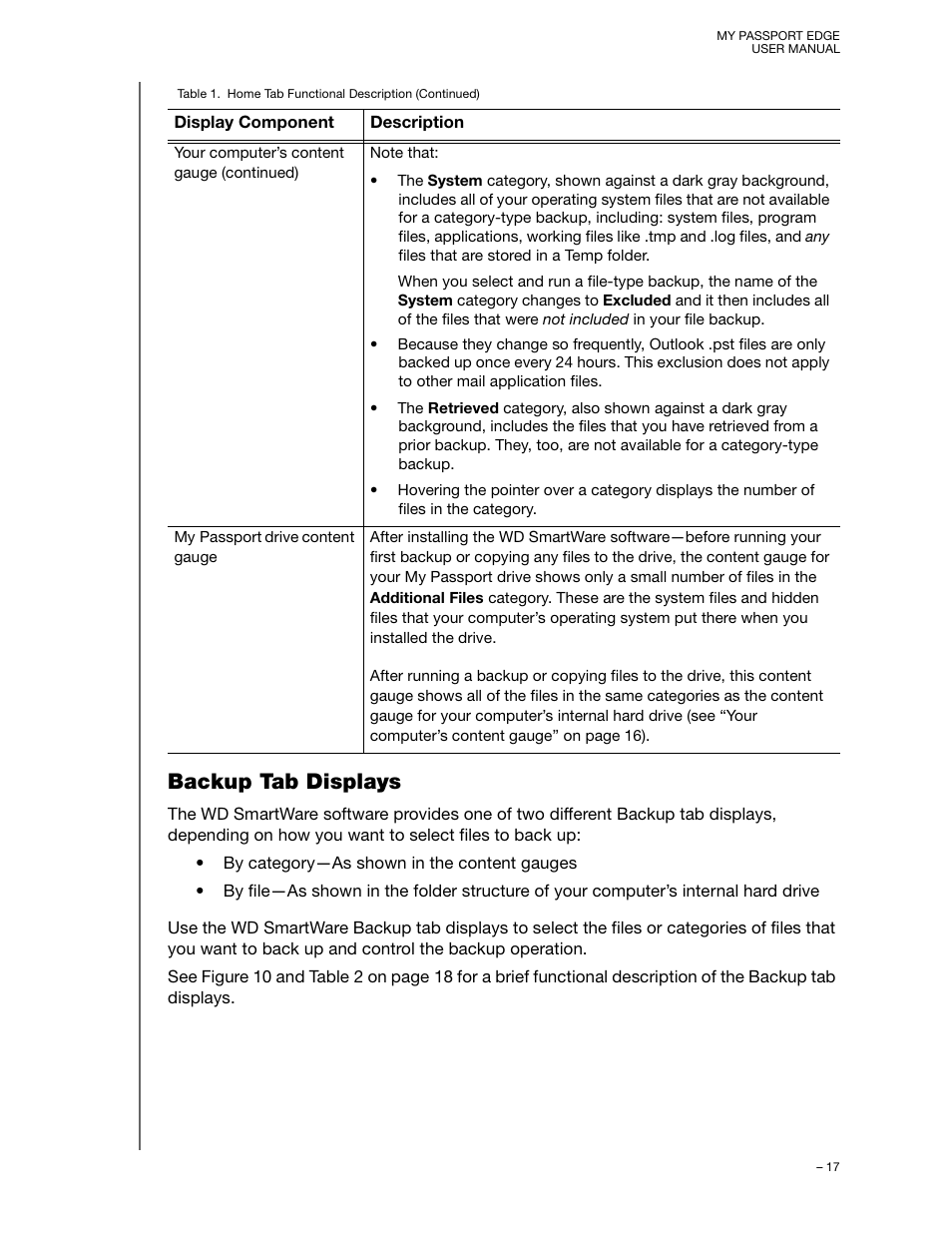 Backup tab displays | Western Digital My Passport Edge User Manual User Manual | Page 22 / 77