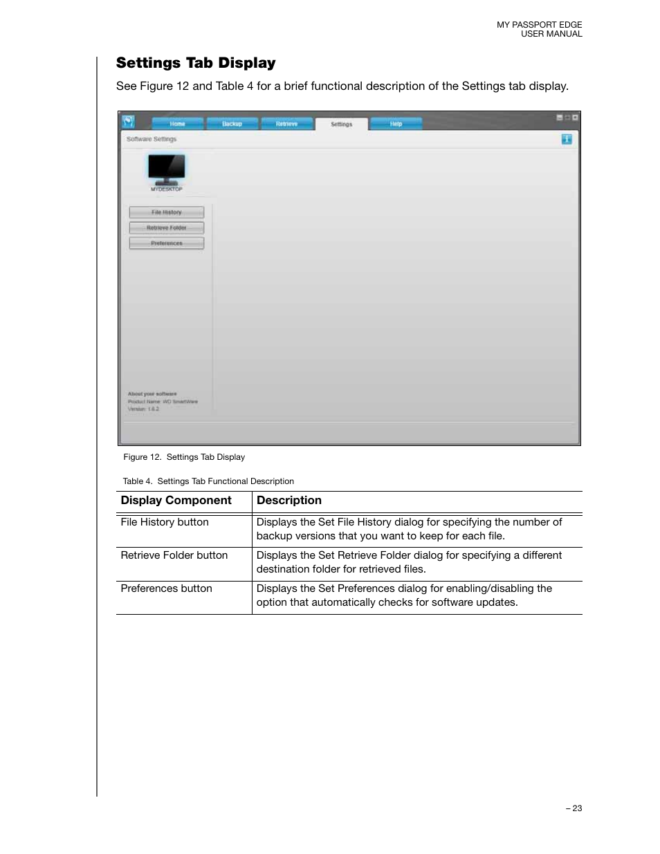 Settings tab display | Western Digital My Passport Edge User Manual User Manual | Page 28 / 77