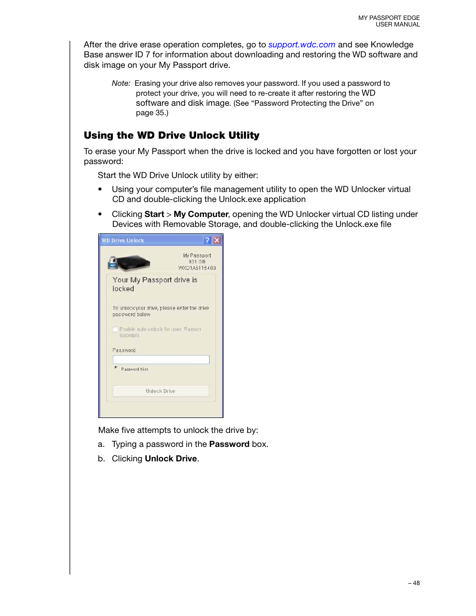 Using the wd drive unlock utility | Western Digital My Passport Edge User Manual User Manual | Page 53 / 77