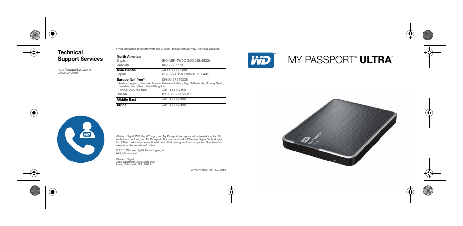 My passport, Ultra, Technical support services | Print specifications, Paper specs, Folding instructions | Western Digital My Passport Ultra Quick Install Guide User Manual | Page 5 / 5