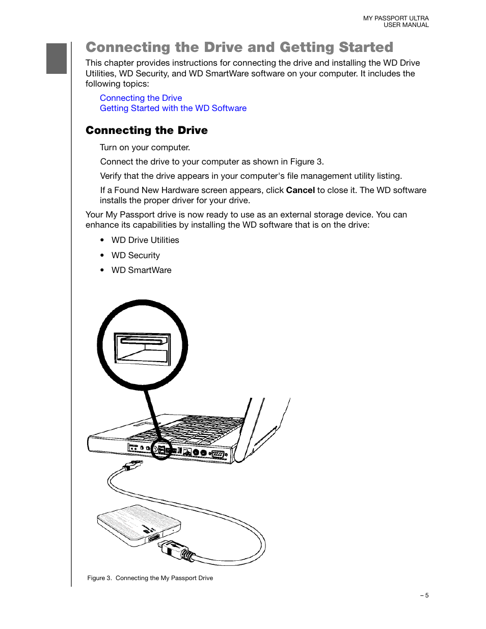 Connecting the drive and getting started, Connecting the drive | Western Digital My Passport Ultra User Manual User Manual | Page 10 / 87