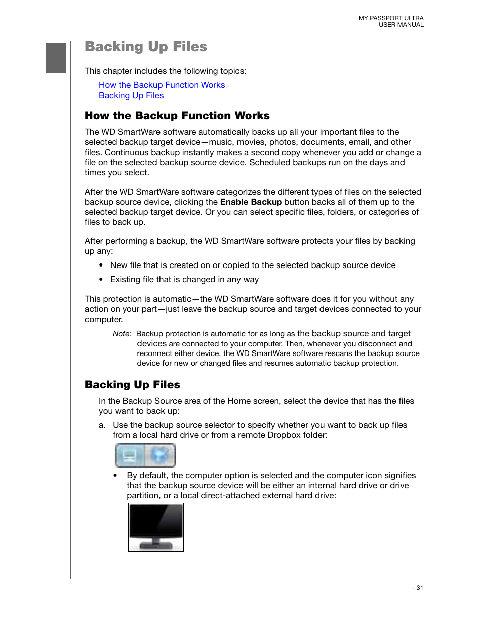 Backing up files, How the backup function works | Western Digital My Passport Ultra User Manual User Manual | Page 36 / 87