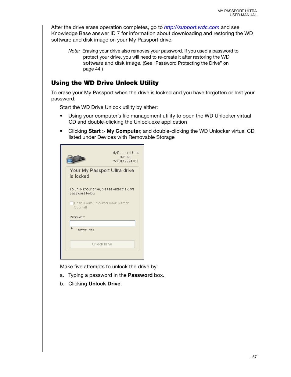 Using the wd drive unlock utility | Western Digital My Passport Ultra User Manual User Manual | Page 62 / 87