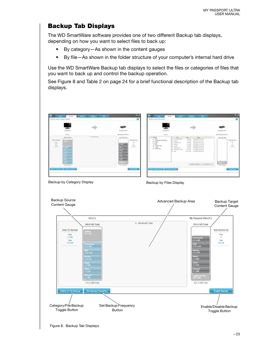 Backup tab displays | Western Digital My Passport Ultra (Unencrypted drives) User Manual User Manual | Page 27 / 76