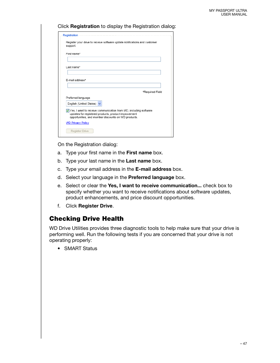 Checking drive health | Western Digital My Passport Ultra (Unencrypted drives) User Manual User Manual | Page 51 / 76