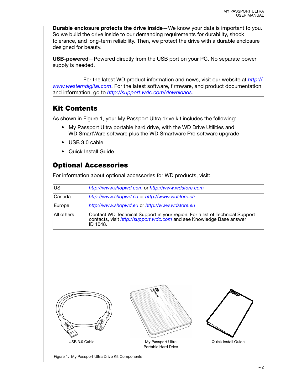 Kit contents, Optional accessories, Kit contents optional accessories | Western Digital My Passport Ultra (Unencrypted drives) User Manual User Manual | Page 6 / 76