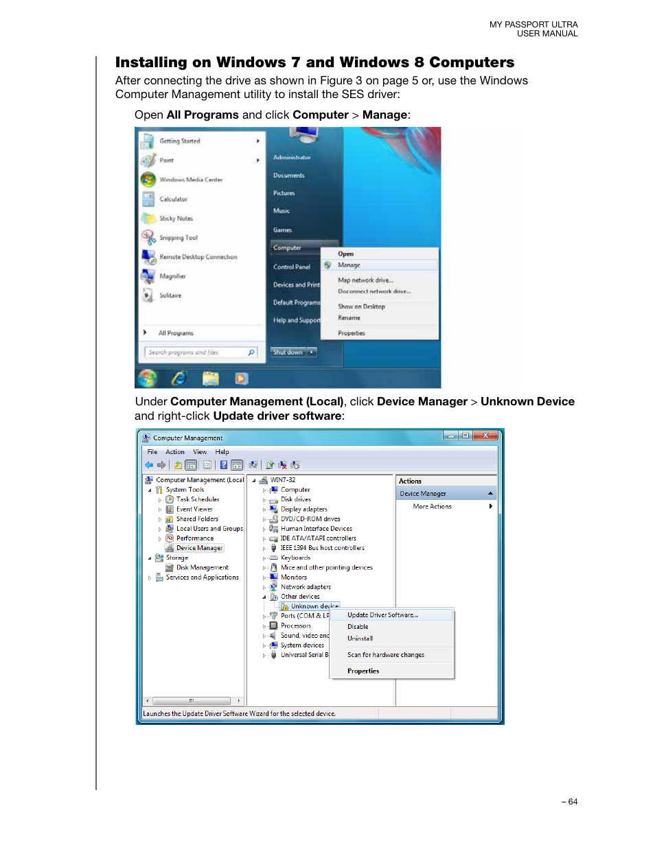 Installing on windows 7 and windows 8 computers, Installing on windows 7 and windows 8 c | Western Digital My Passport Ultra (Unencrypted drives) User Manual User Manual | Page 68 / 76