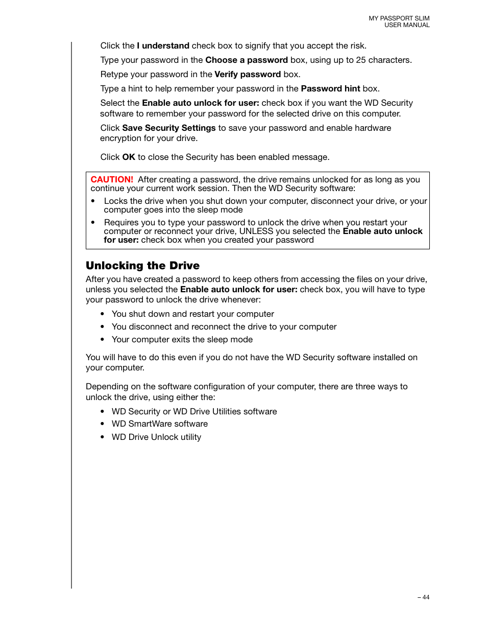 Unlocking the drive | Western Digital My Passport Slim User Manual User Manual | Page 49 / 85