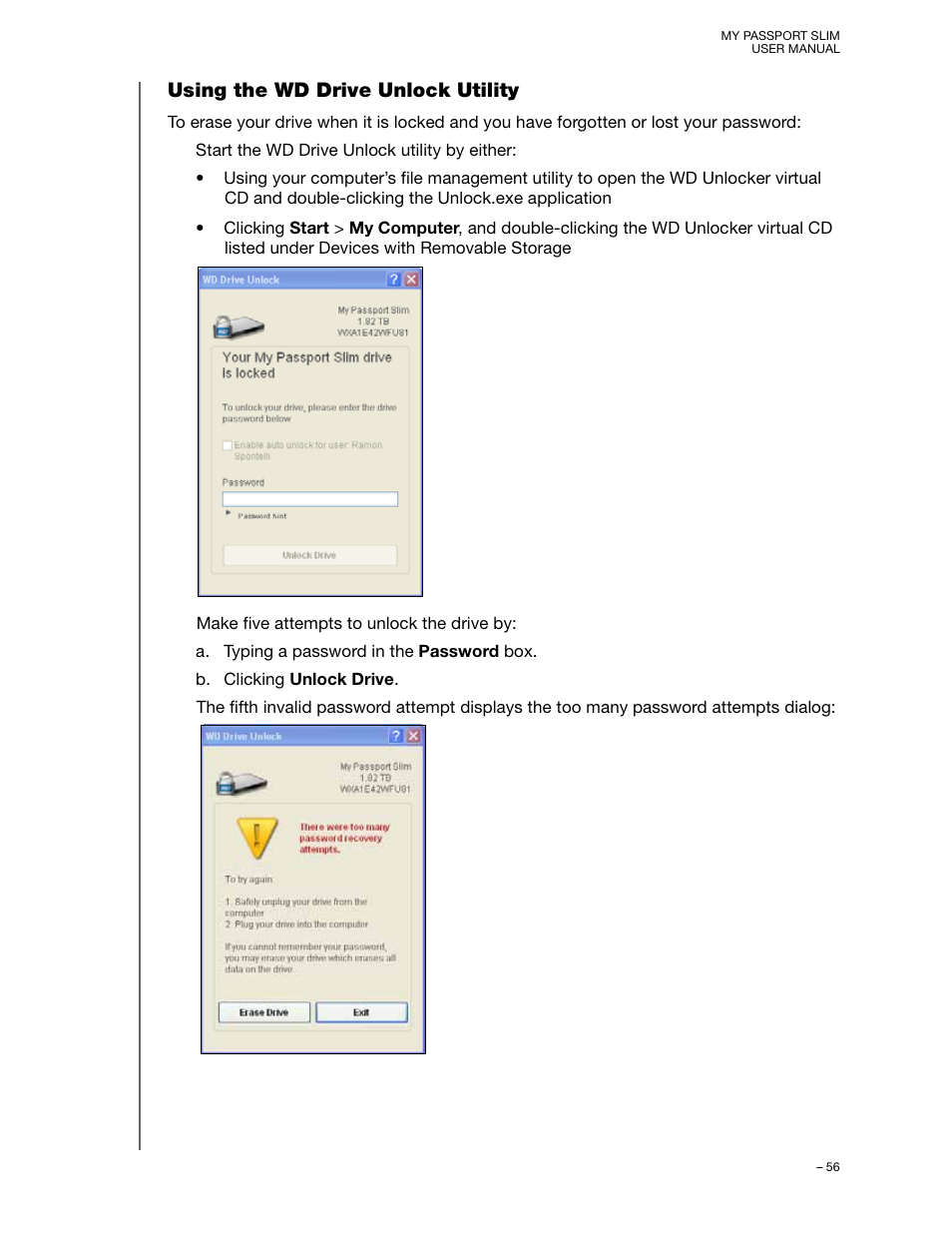 Using the wd drive unlock utility | Western Digital My Passport Slim User Manual User Manual | Page 61 / 85