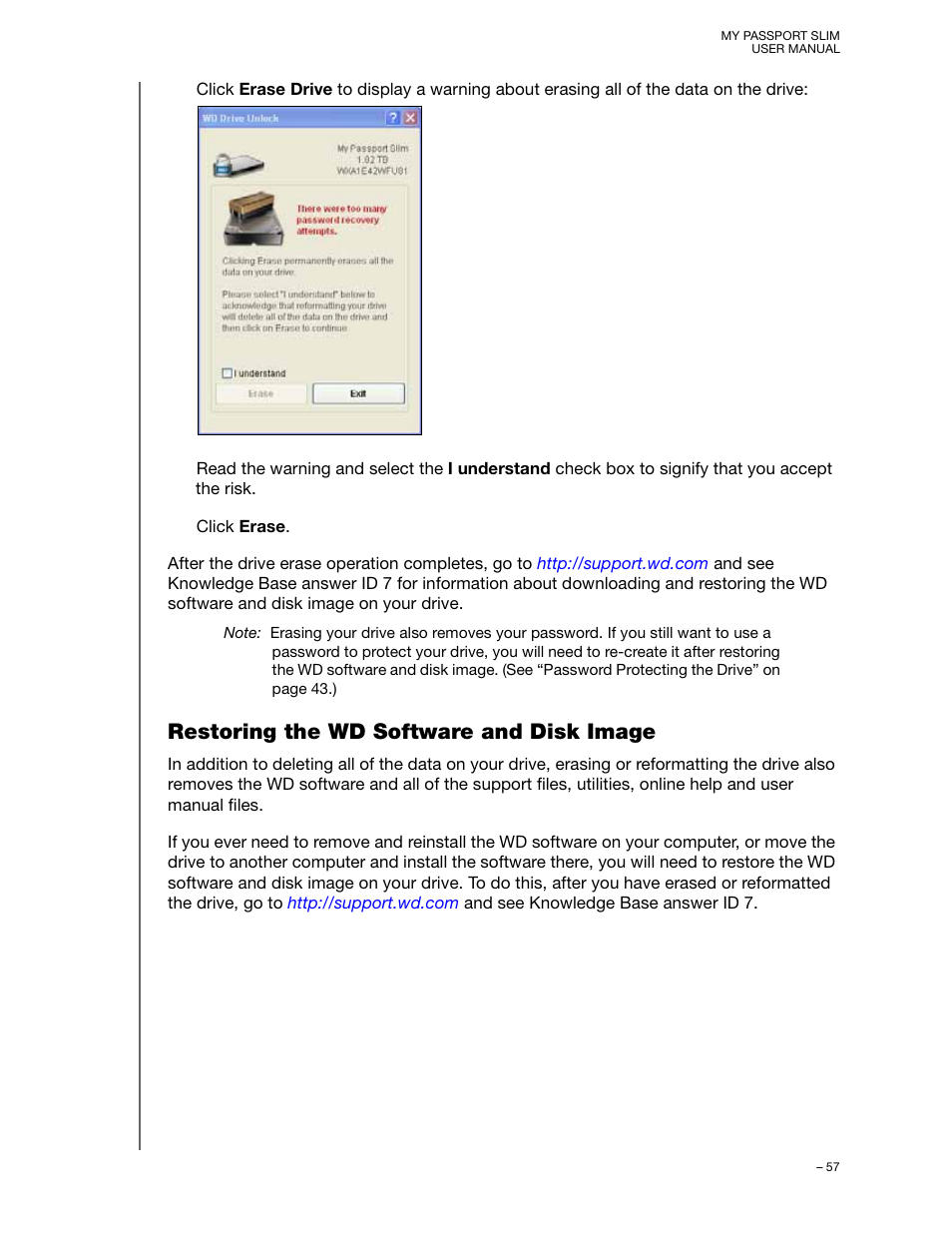 Restoring the wd software and disk image | Western Digital My Passport Slim User Manual User Manual | Page 62 / 85
