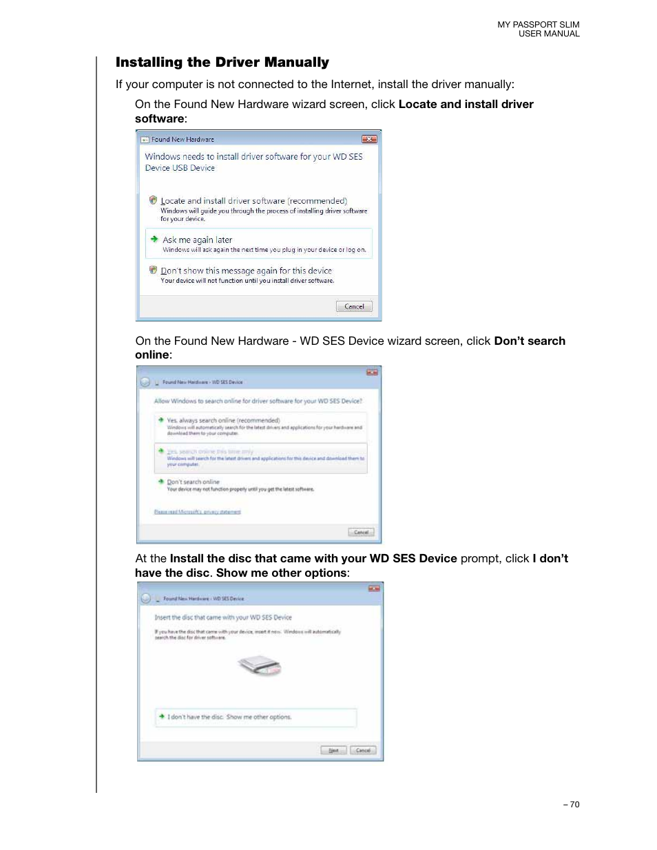 Installing the driver manually | Western Digital My Passport Slim User Manual User Manual | Page 75 / 85