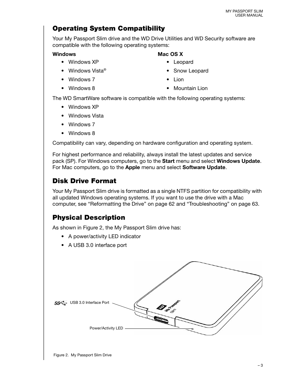 Operating system compatibility, Disk drive format, Physical description | Western Digital My Passport Slim User Manual User Manual | Page 8 / 85