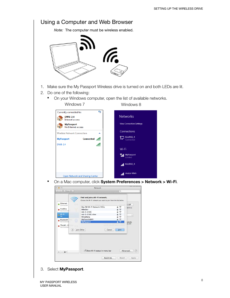 Using a computer and web browser | Western Digital My Passport Wireless User Manual User Manual | Page 13 / 73