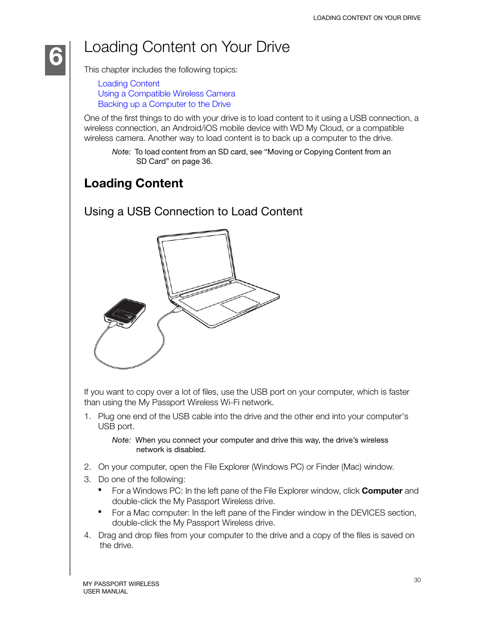 Loading content on your drive, Loading content, Using a usb connection to load content | Western Digital My Passport Wireless User Manual User Manual | Page 35 / 73
