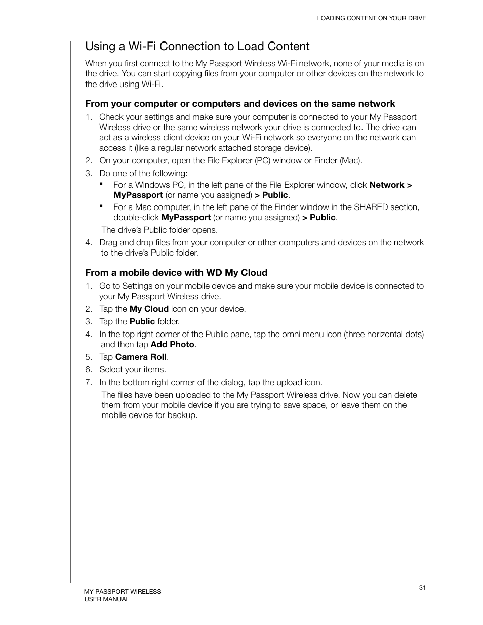 Using a wi-fi connection to load content | Western Digital My Passport Wireless User Manual User Manual | Page 36 / 73