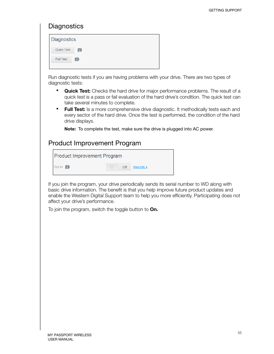Diagnostics, Product improvement program | Western Digital My Passport Wireless User Manual User Manual | Page 60 / 73