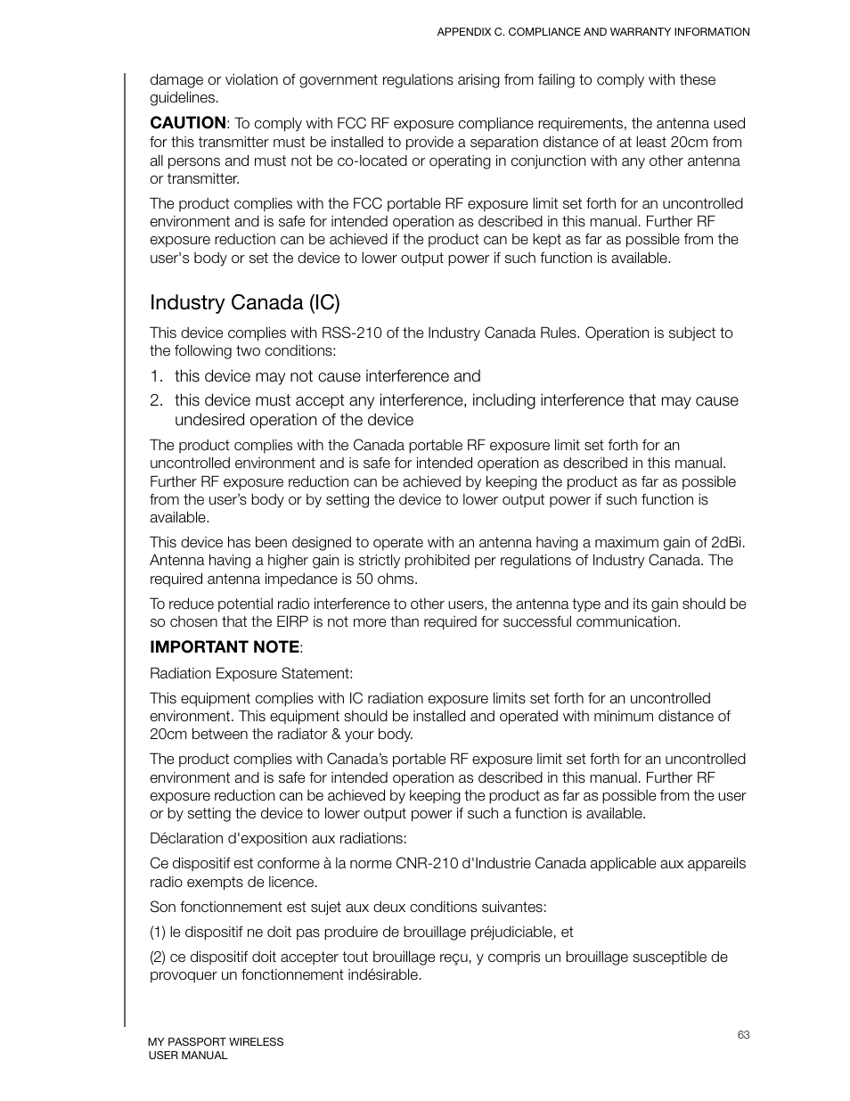 Industry canada (ic) | Western Digital My Passport Wireless User Manual User Manual | Page 68 / 73