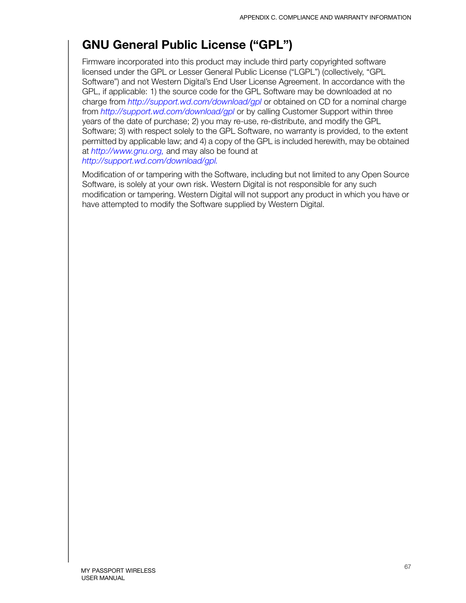 Gnu general public license (“gpl”) | Western Digital My Passport Wireless User Manual User Manual | Page 72 / 73