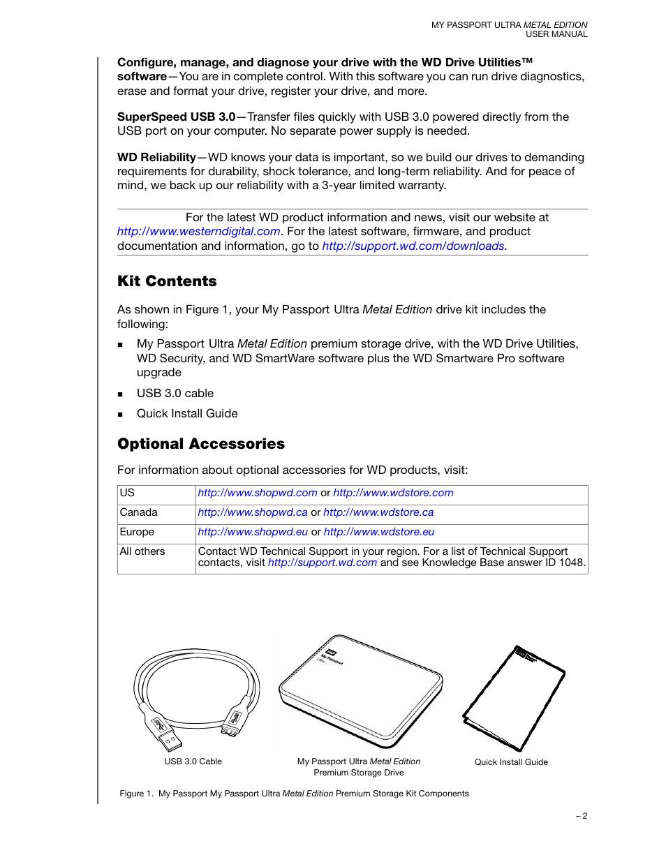 Kit contents, Optional accessories | Western Digital My Passport Ultra Metal User Manual User Manual | Page 7 / 86