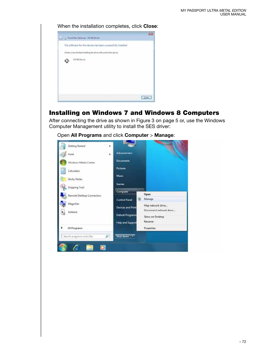Installing on windows 7 and windows 8 computers, Installing on windows 7 and windows 8 c | Western Digital My Passport Ultra Metal User Manual User Manual | Page 77 / 86