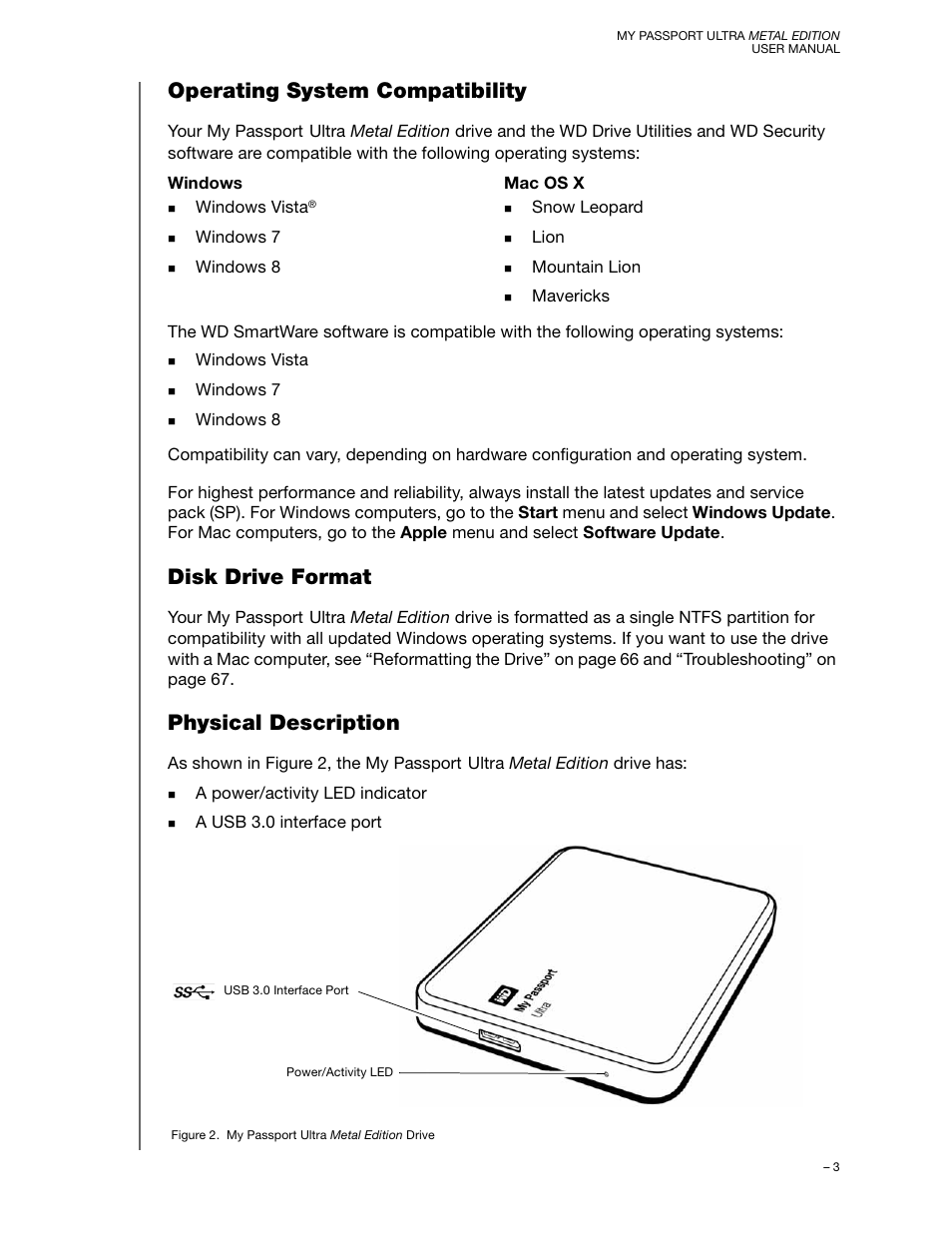 Operating system compatibility, Disk drive format, Physical description | Western Digital My Passport Ultra Metal User Manual User Manual | Page 8 / 86