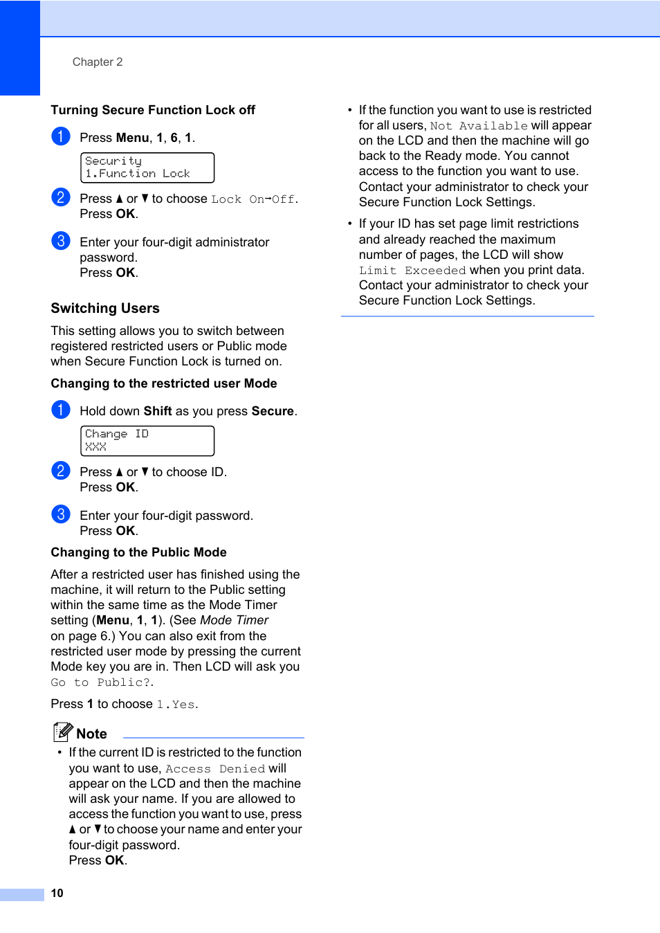 Switching users | Brother ADVANCED MFC-7360 User Manual | Page 16 / 75