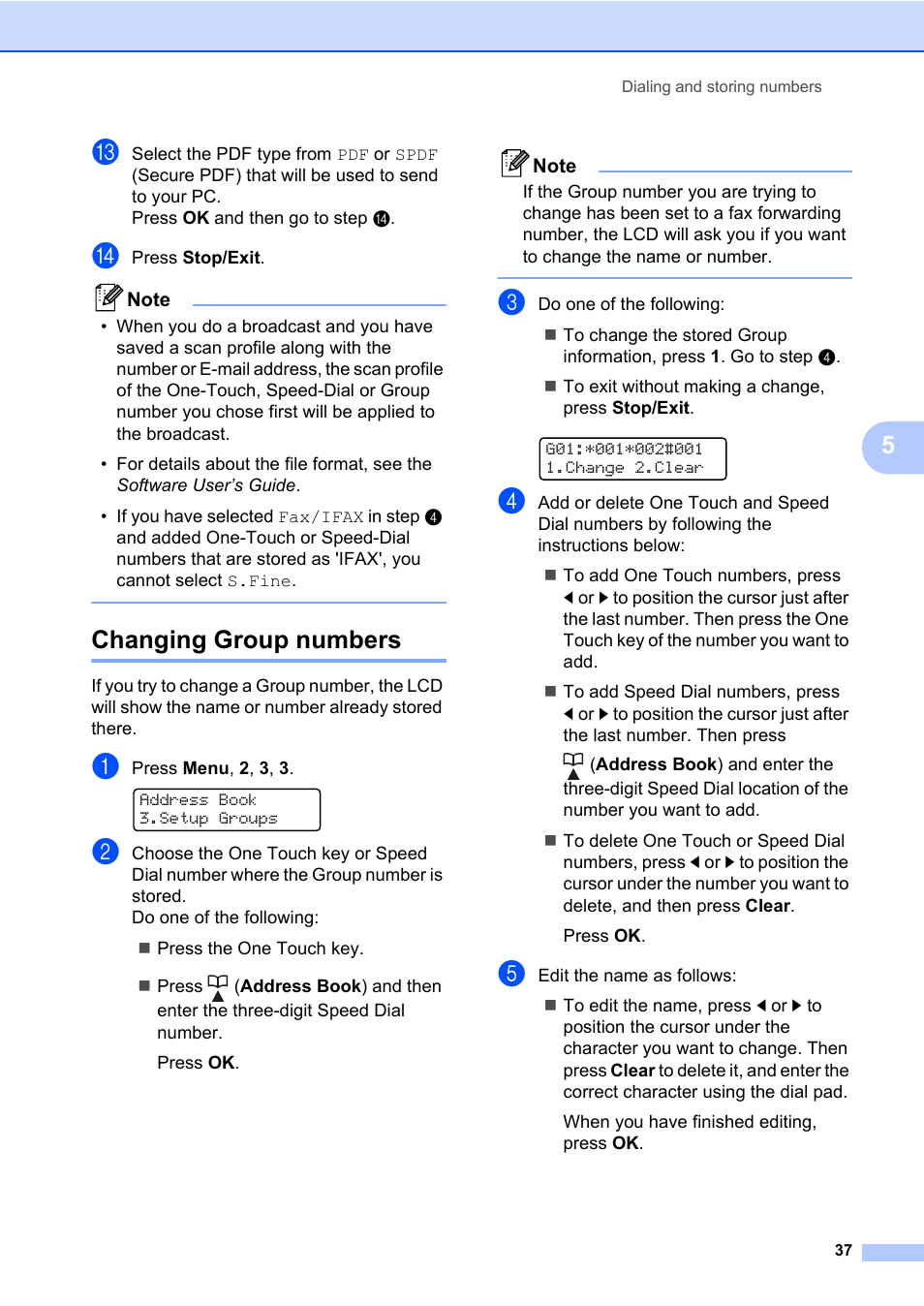 Changing group numbers, To step n, Ep m | Ep n | Brother ADVANCED MFC-7360 User Manual | Page 43 / 75